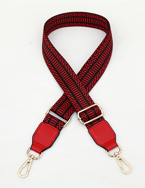 Fashion No. 5 Red Leather Gold Buckle Polyester Print Geometric Diagonal Wide Straps