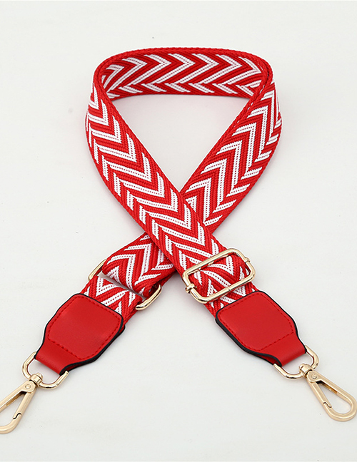 Fashion No. 22 Red Leather Gold Buckle Polyester Print Geometric Diagonal Wide Straps