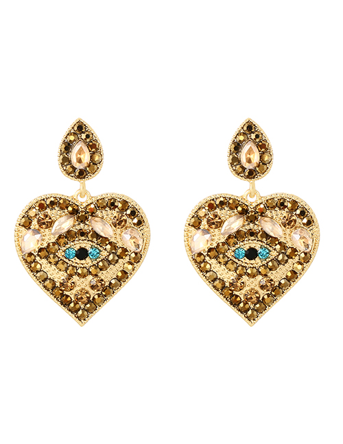 Fashion Champagne Alloy Diamond Heart Stud Earrings