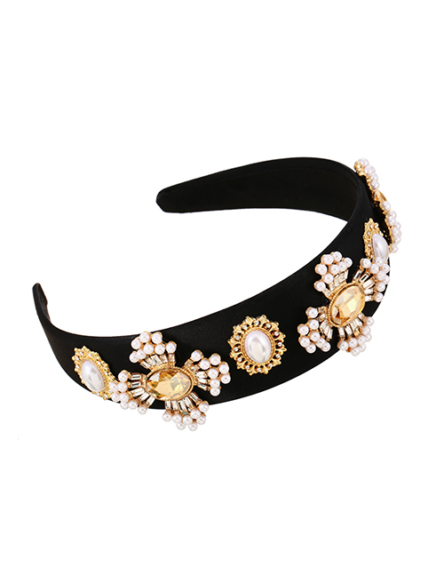 Fashion Black Fabric Alloy Diamond Pearl Cross Headband