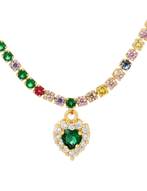 Fashion Green Bronze Zircon Heart Necklace
