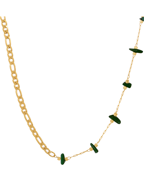 Fashion Green Titanium Steel Natural Stone Irregular Splicing Chain Necklace