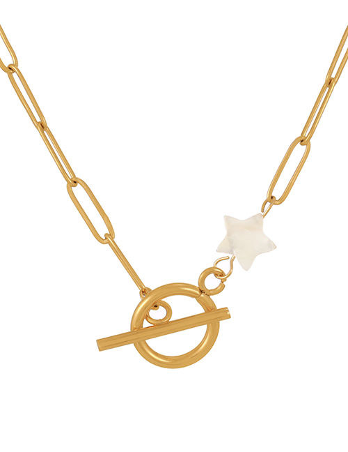 Fashion Gold-2 Titanium Steel Shell Pentagram Ot Buckle Necklace