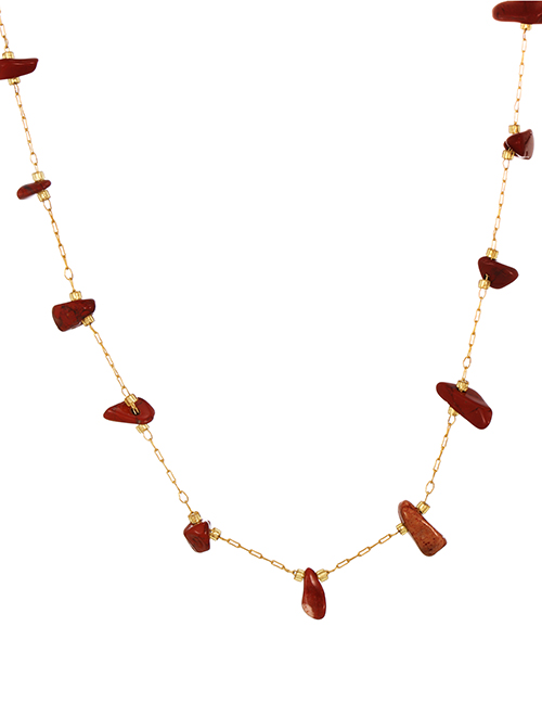 Fashion Red Titanium Steel Natural Stone Irregular Necklace