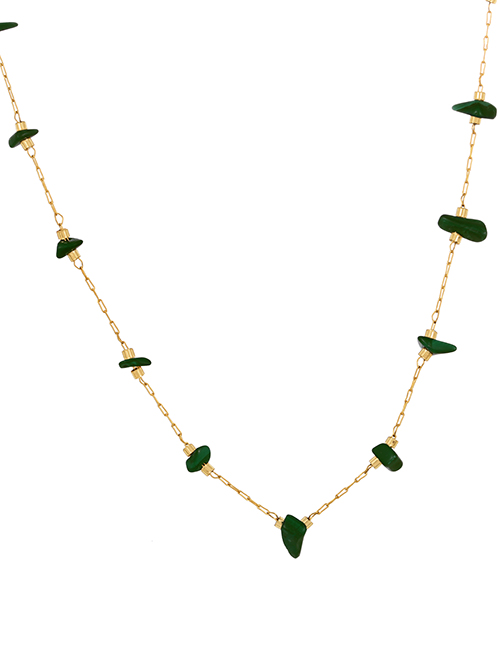 Fashion Green Titanium Steel Natural Stone Irregular Necklace
