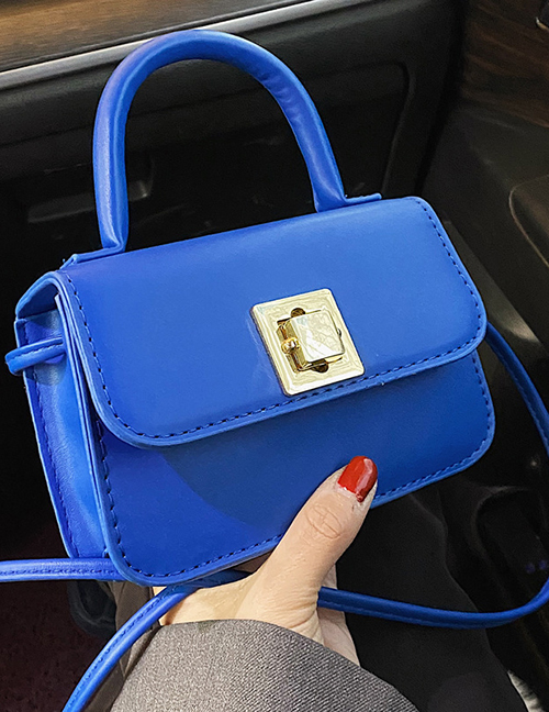 Fashion Blue Pu Lock Flap Crossbody Bag