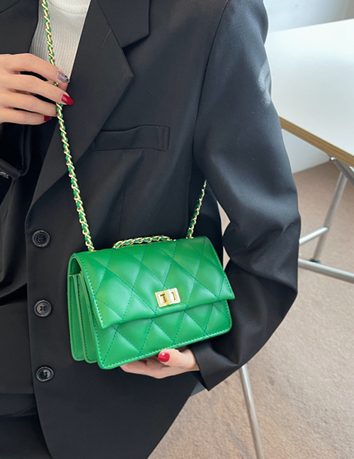 Fashion Green Diamond Lock Flap Crossbody Bag