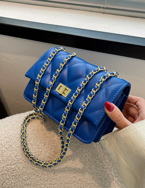 Fashion Klein Blue Diamond Lock Flap Crossbody Bag