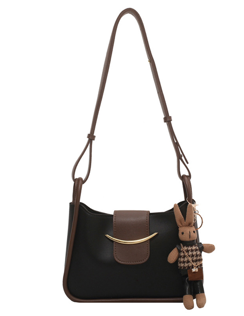 Fashion With Pendant Black Pu Large Capacity Messenger Bag