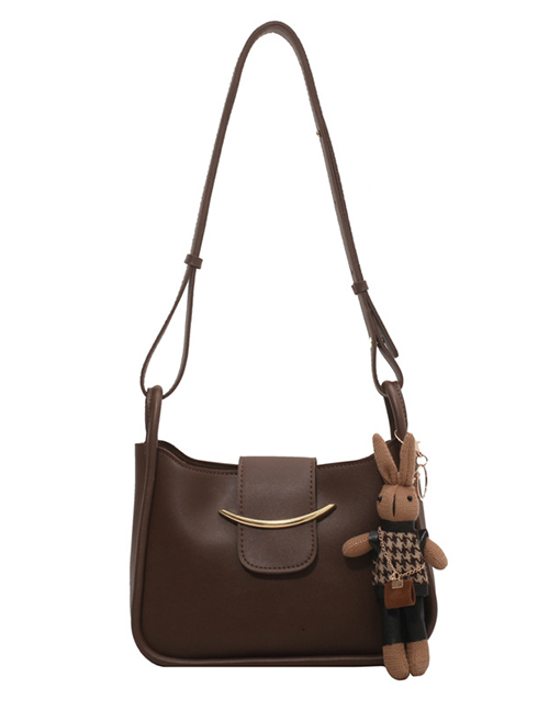 Fashion With Pendant Coffee Color Pu Large Capacity Messenger Bag