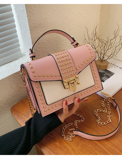 Fashion Pink Studded Contrast Crossbody Bag