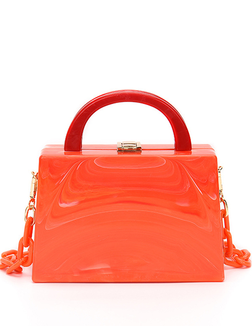 Fashion Orange Acrylic Lock Square Crossbody Bag