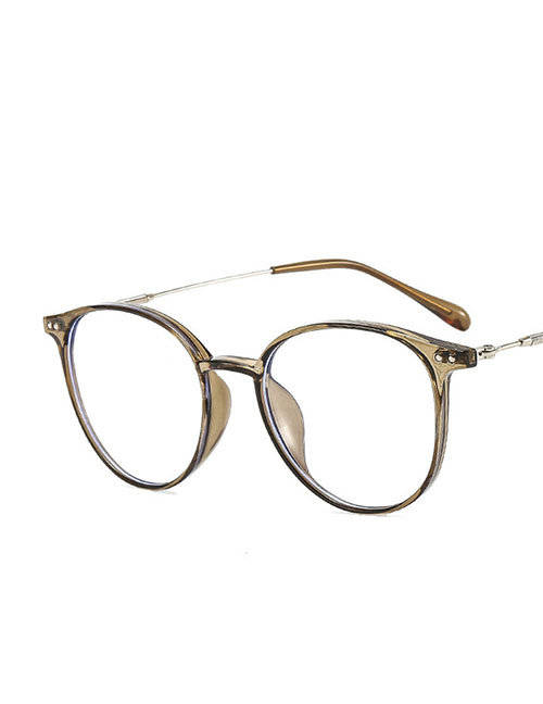 Fashion Gray Green Tr90 Large Frame Flat Glasses Frame