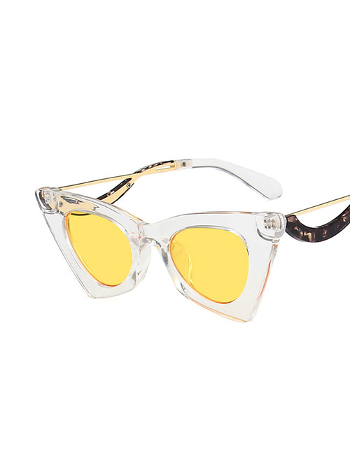Fashion Transparent White And Yellow Flakes Triangular Cat Eye Sunglasses