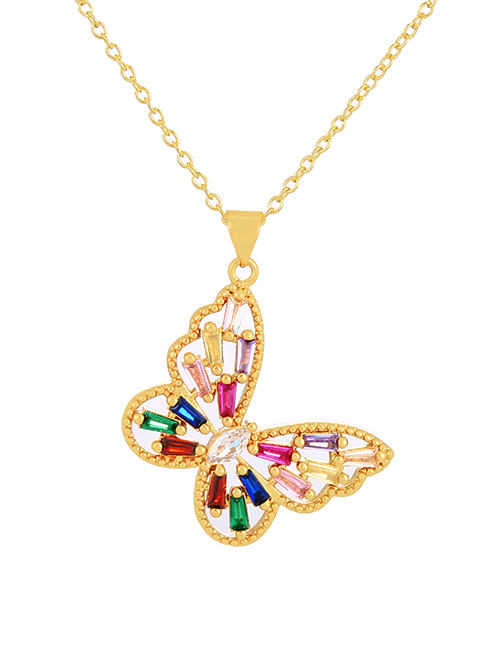 Fashion Color-3 Bronze Zircon Butterfly Necklace