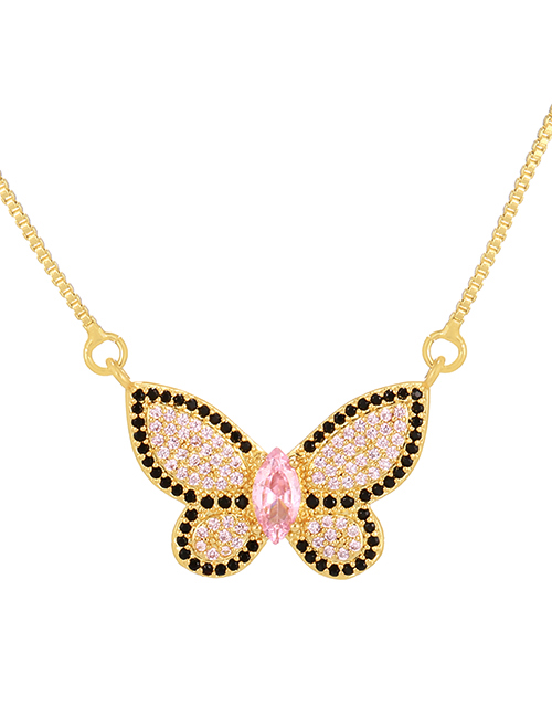 Fashion Color Bronze Zircon Butterfly Necklace