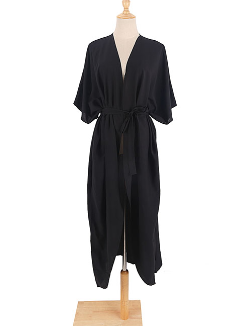 Fashion Black Cardigan (zs1850-1) V-neck Lace-up Blouse