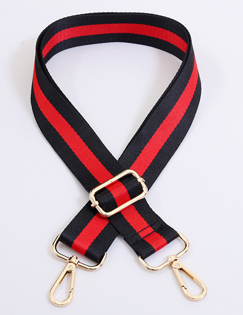 Fashion Black And Red Striped Gold Hook Cotton Geometric Print Wide Shoulder Strap