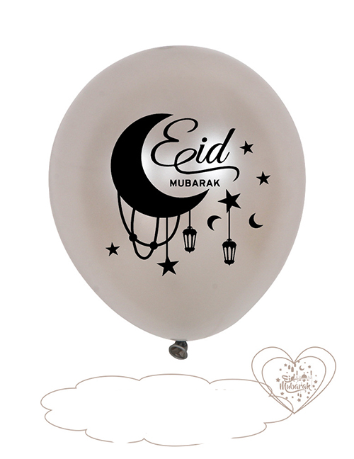 Fashion 12 Inch 2.8g Eid Al Fitr Silver Print Balloons (50/pack) Geometric Print Latex Balloons