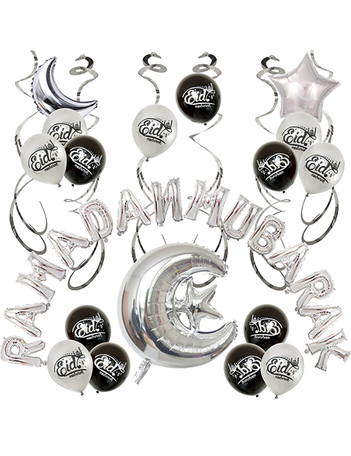 Fashion Silver Eid Set Star Moon Alphabet Balloons Set