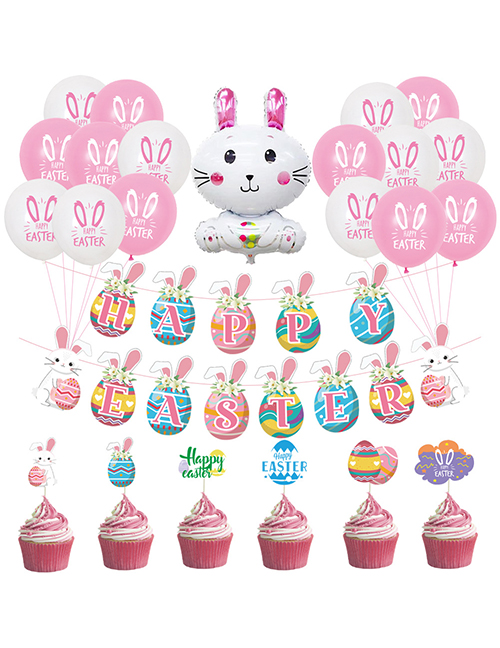 Fashion Easter Cartoon Rabbit Set Geometric Egg Rabbit Pull Flag Balloon Set