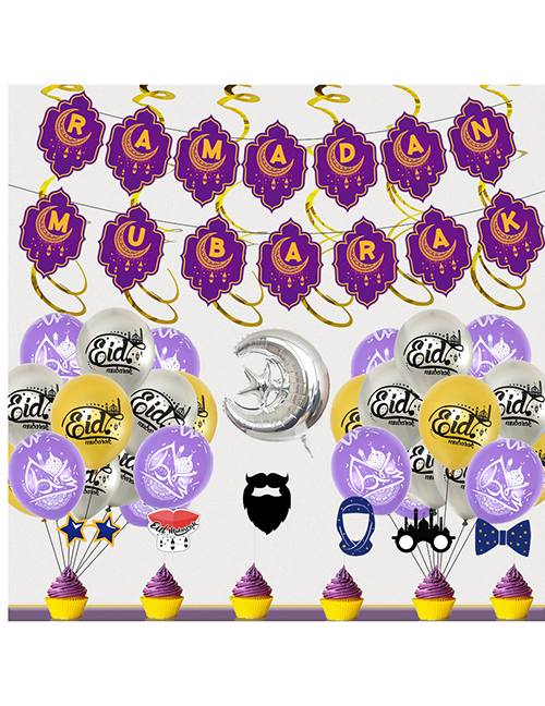 Fashion Purple Gold And Silver Suit Geometric Alphabet Pull Flag Latex Balloons Set