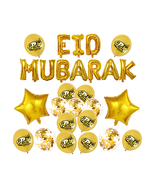Fashion Eid Golden Set Geometric Alphabet Pull Flag Latex Balloons Set