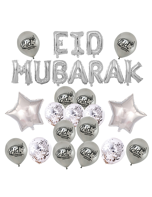 Fashion Eid Silver Set Geometric Alphabet Pull Flag Latex Balloons Set