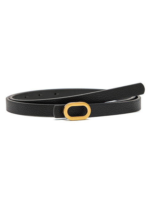 Fashion Black Pu Leather Geometric Texture Gold Buckle Belt