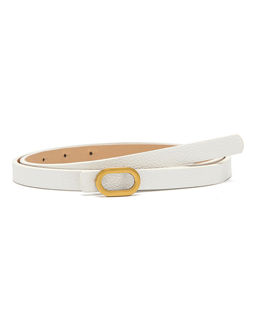 Fashion White Pu Leather Geometric Texture Gold Buckle Belt