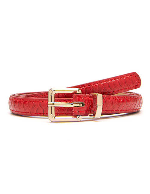 Fashion Red Snake Print Square Buckle Wide Belt