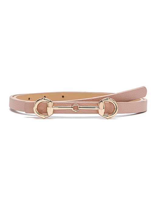 Fashion Pink Pu Leather Horsebit Thin Belt