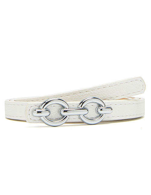 Fashion White Pu Leather Double Round Buckle Wide Belt