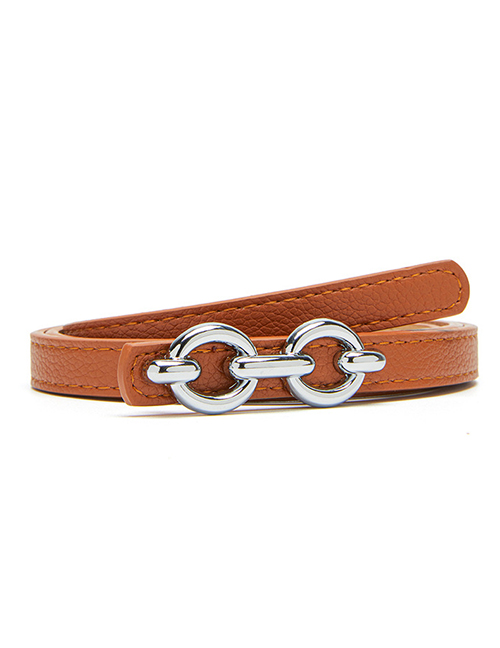 Fashion Camel Pu Leather Double Round Buckle Wide Belt