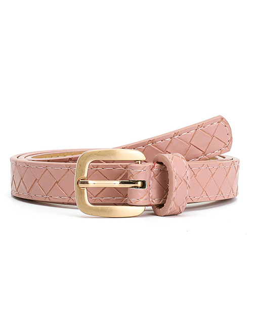 Fashion Pink Pu Square Buckle Diamond Embroidery Wide Belt