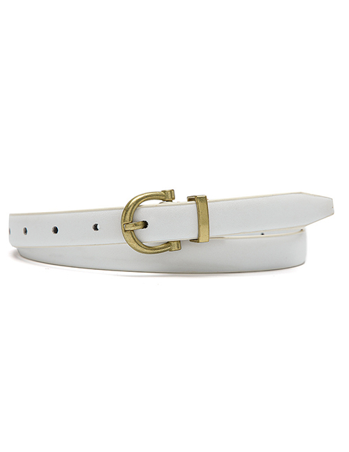 Fashion White Faux Leather C Buckle Wide Belt