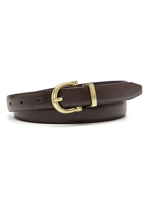 Fashion Brown Faux Leather C Buckle Wide Belt