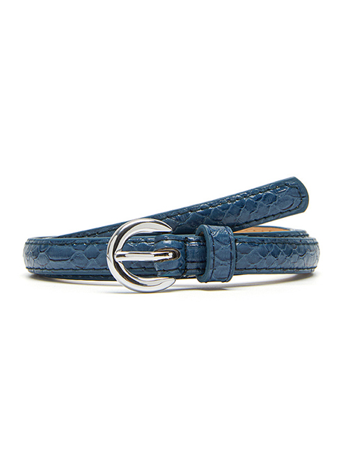 Fashion Navy Blue Snake Print Puc Buckle Wide Belt