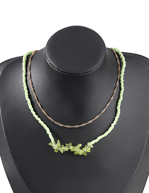 Fashion Green Alloy Rice Beads Beaded Crushed Stone Double Layer Necklace