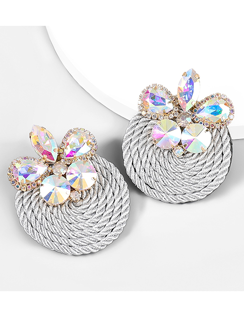 Fashion Ab Color Alloy Diamond Elastic Braided Round Stud Earrings