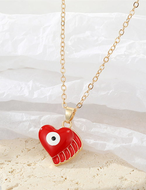 Fashion Red Alloy Drop Oil Love Eye Necklace