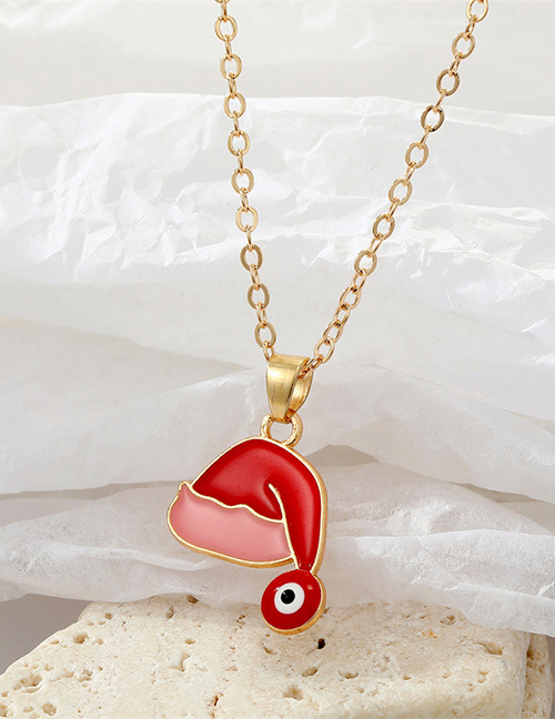 Fashion Pink Alloy Drop Oil Christmas Hat Eye Necklace