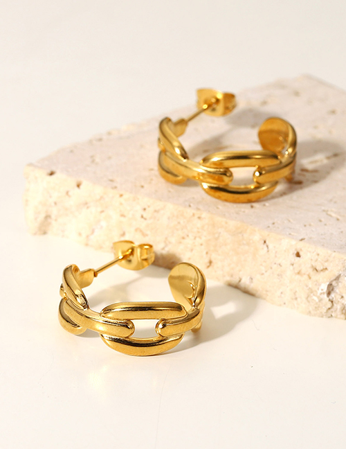 Fashion Gold Stainless Steel Chain C Shape Stud Earrings