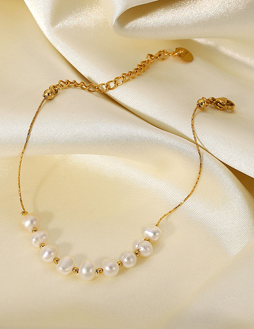 Fashion Gold Titanium Steel Pearl Beaded Bracelet