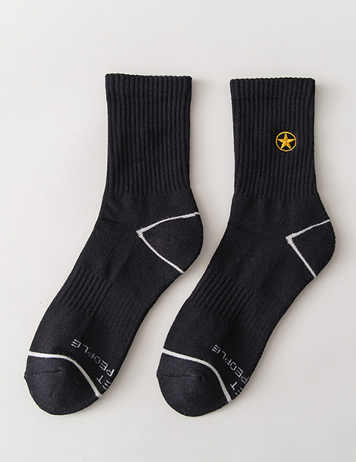 Fashion Black Cotton Pentagram Embroidered Socks
