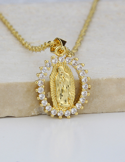 Fashion Gold Bronze Zirconium Lace Madonna Necklace