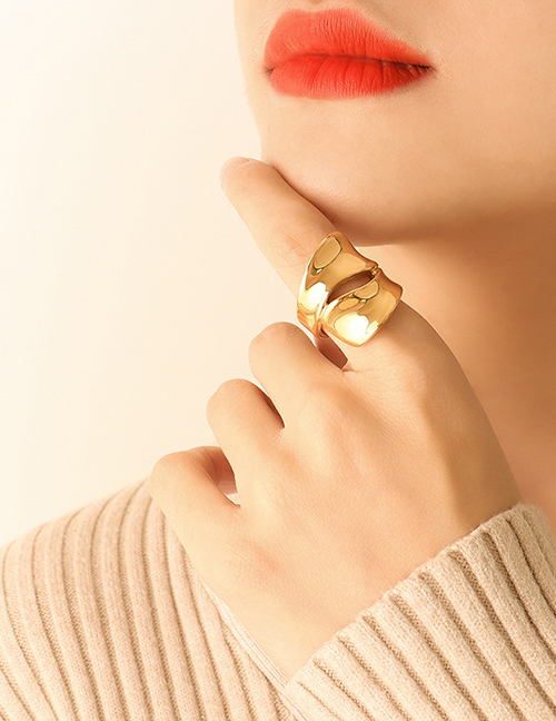 Fashion Gold Titanium Steel Gold Plated Geometric Cutout Ring