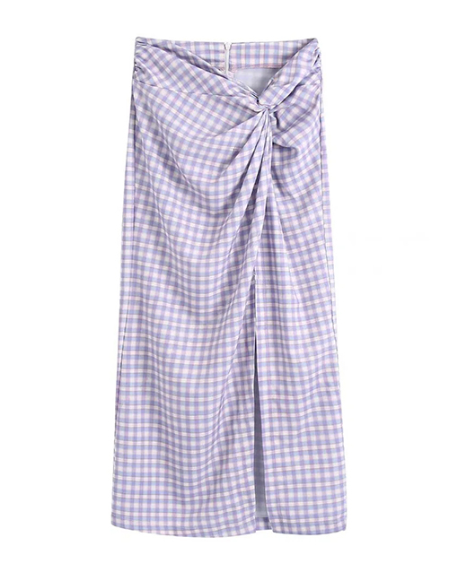 Fashion Purple Woven Check Knotted Skirt