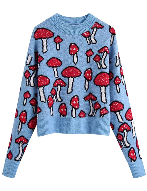 Fashion Multicolor Mushroom-print Knitted Sweater