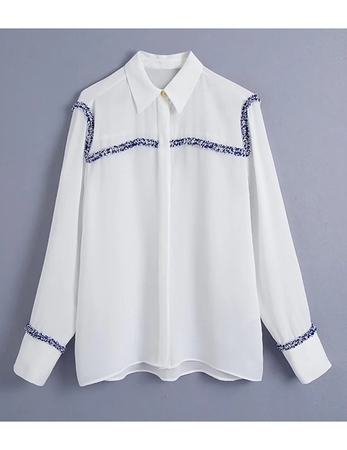 Fashion White Woven Geometric Textured Lapel Shirt